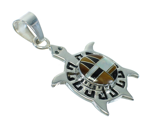 Southwest Turtle Multicolor Inlay And Genuine Sterling Silver Pendant WX63752